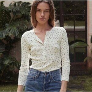 Doen Floral Pointelle Paola Tee M Henley Soft Long Sleeve Stretch Feminine Daint